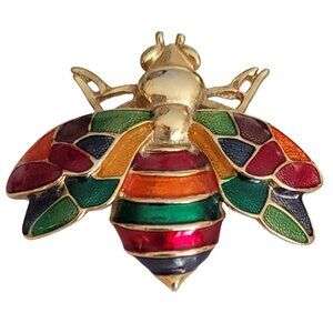 Don-Lin Gold Tone Multi Color Enamel Wasp Fly Insect Brooch Pin, Signed K423